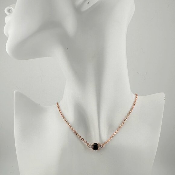 Pretty Oval Sapphire and Crystal Necklace with Rose Gold Overlay - Picture 3 of 8